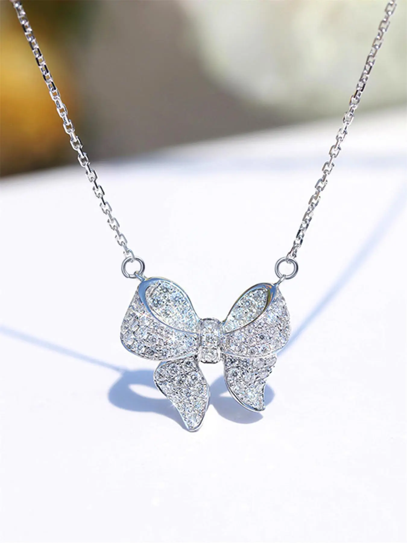 Women's Elegant Rhinestone Decorated Bling Bow Design Pendant Necklace, Luxury Jewelry, Exquisite Trendy Pendant Jewelry for Women, Chic Gorgeous Jewelry As Gift for Girlfriend, Jewelry Gifts