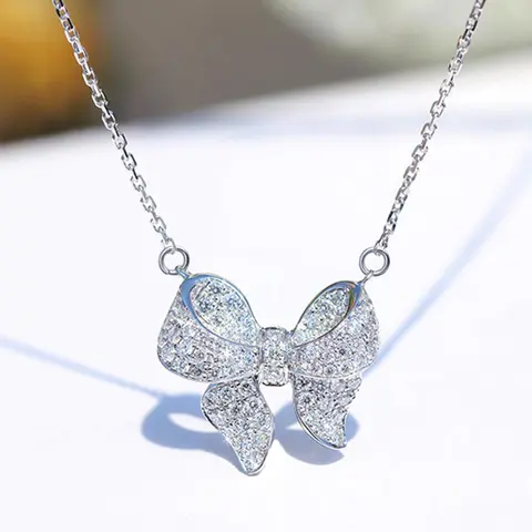 Women's Elegant Rhinestone Decorated Bling Bow Design Pendant Necklace, Luxury Jewelry, Exquisite Trendy Pendant Jewelry for Women, Chic Gorgeous Jewelry As Gift for Girlfriend, Jewelry Gifts, Decorative Necklace