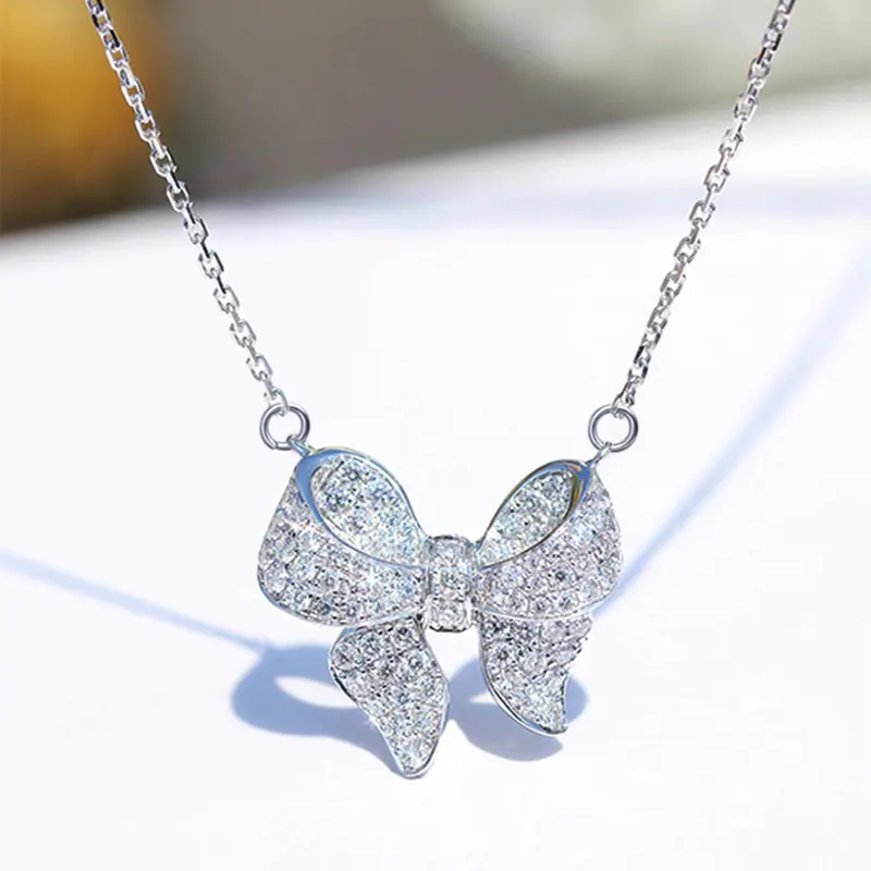 Women's Elegant Rhinestone Decorated Bling Bow Design Pendant Necklace, Luxury Jewelry, Exquisite Trendy Pendant Jewelry for Women, Chic Gorgeous Jewelry As Gift for Girlfriend, Jewelry Gifts, Decorative Necklace
