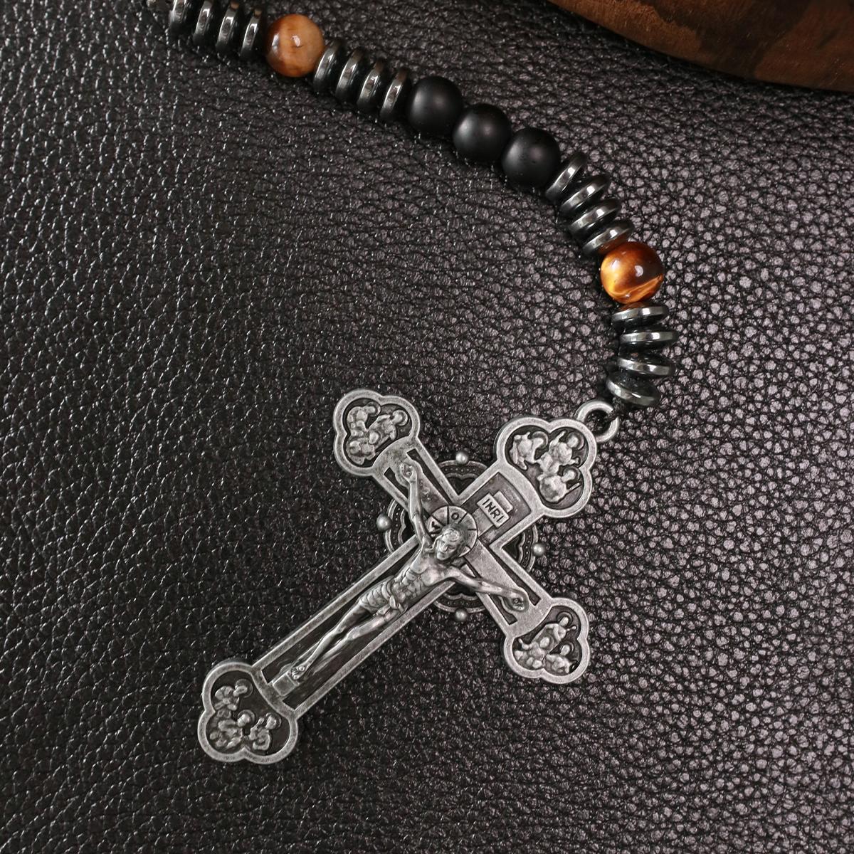 Large Heavy Rosary,rosary beads catholic for men,black rosary Necklace for men and women with medal & cross,black beads with St.Benedict  osarios catolicos Cross Necklace Catholic Gifts