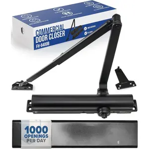 Commercial Door Closer - Black Heavy Duty Grade 1 Automatic Door Closer for Commercial Use - Auto Hydraulic Spring Hinge - FS-8400 UL Listed, ADA Adjustable Spring Closure Arm No Slam Self Closing