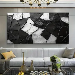 1pc Canvas Painting with Wood Frame - Modern Abstract Black and White Cracked Canvas Painting Art, Large Canvas Wall Art for Room, Bedroom, Living Room, Office Decoration
