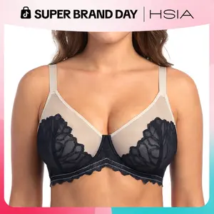 HSIA Winter Sonata Unlined Plus Size Full Coverage Bra Underwire Support Bra Sexy Pretty Embroidered Soft Lace Upgraded Breathable Skin-Friendly Sheer Mesh Minimizer Bra All-Day Comfort for Large Bust