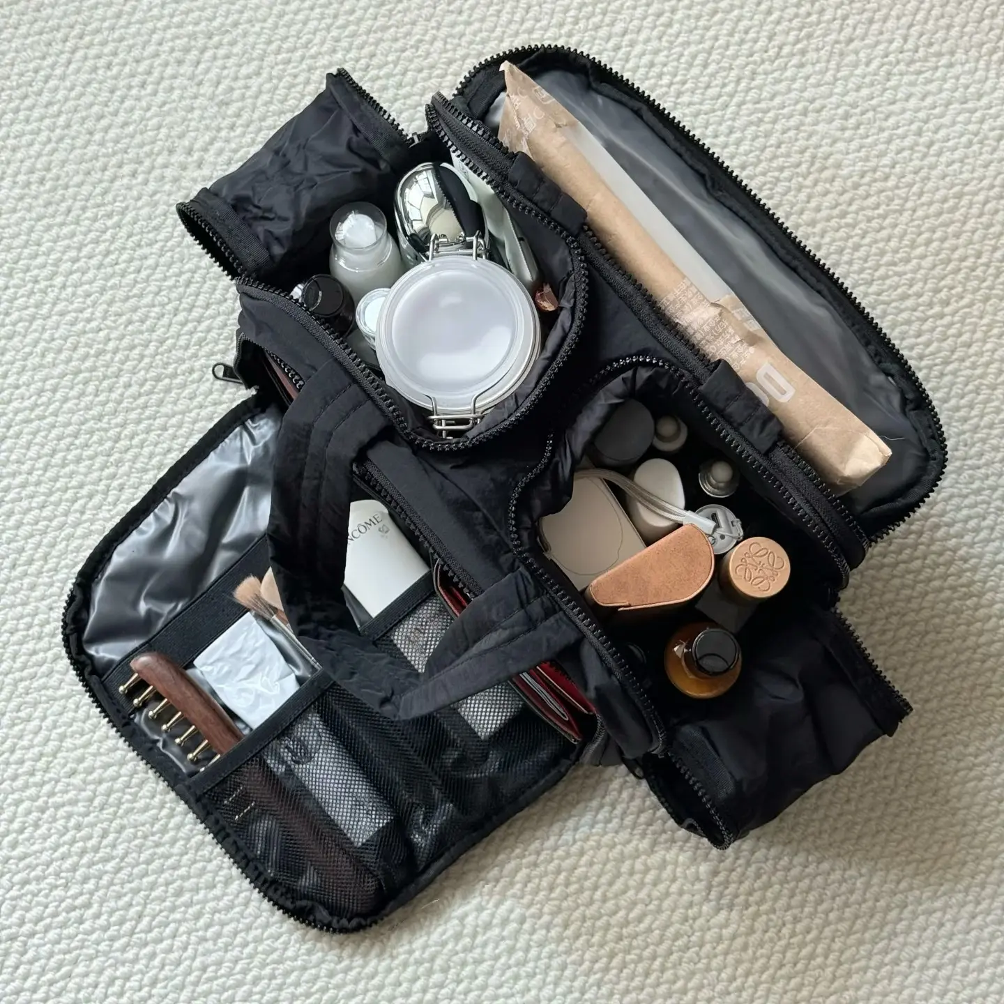 Women's Travel Cosmetic Bag - Large-Capacity Waterproof Sectional Handheld Cosmetic Pouch with Handle, Multi-Pocket Home Organizer Storage Bag for Toiletries, Outdoor Use, Gifts for Women