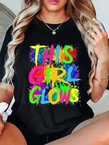 Women's Short-Sleeve Smooth Essential Streetwear Tie-Dye T-Shirt, Cute Casual Party Team Top for Glowing Girls