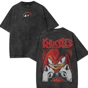 Retro Limited Knuckles the Echidna Washed T-Shirt, Hoodie, Sonic Movie Cartoon Unisex Oversized Heavyweight Cotton Wash Graphic Tees, Casual Comfort 1MZ