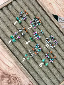 Handmade Sterling Silver Spring Collection: Sonoran Mountain Turquoise with Orange Mojave, Cotton Candy and White Buffalo Post Dangle Earrings "Signed Nizhoni"