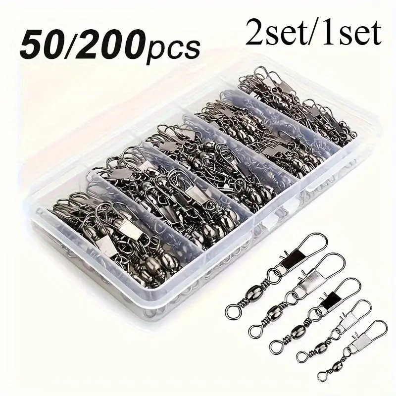 2set/1set 50/200pcs Premium Fishing Ball Bearing Swivels with Barrel Snap Connector - Smooth Rotation, Strong and Durable, Essential Fishing Accessories, Fishing Equipment, Fishing Supplies, Fishing Stuff