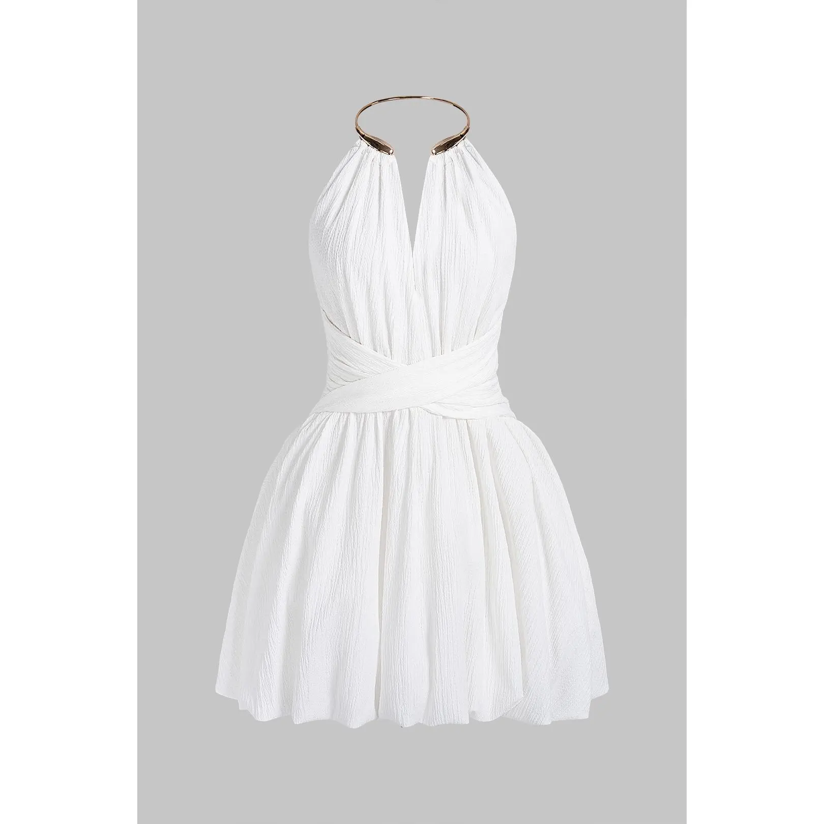 Metallic V-Neck Crossed Backless Sleeveless Mini Dress