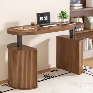 Mid-Century Modern Electric Standing Desk with Storage, 55x22 Inch Small Walnut Wood Adjustable Height Practical Desktop Stand, Sturdy Home Office Computer Workstation for Laptop Use