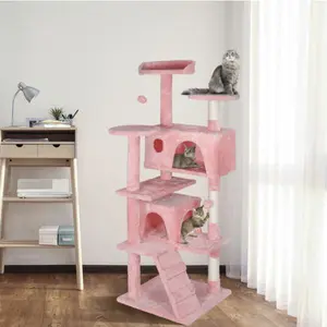 ZENY 55 in Plush Pink Multi-Tiered Cat Tree Tower - Anti-Tip Base, Spacious Condo, Claw Care Scratching Posts, Included Toy for Home