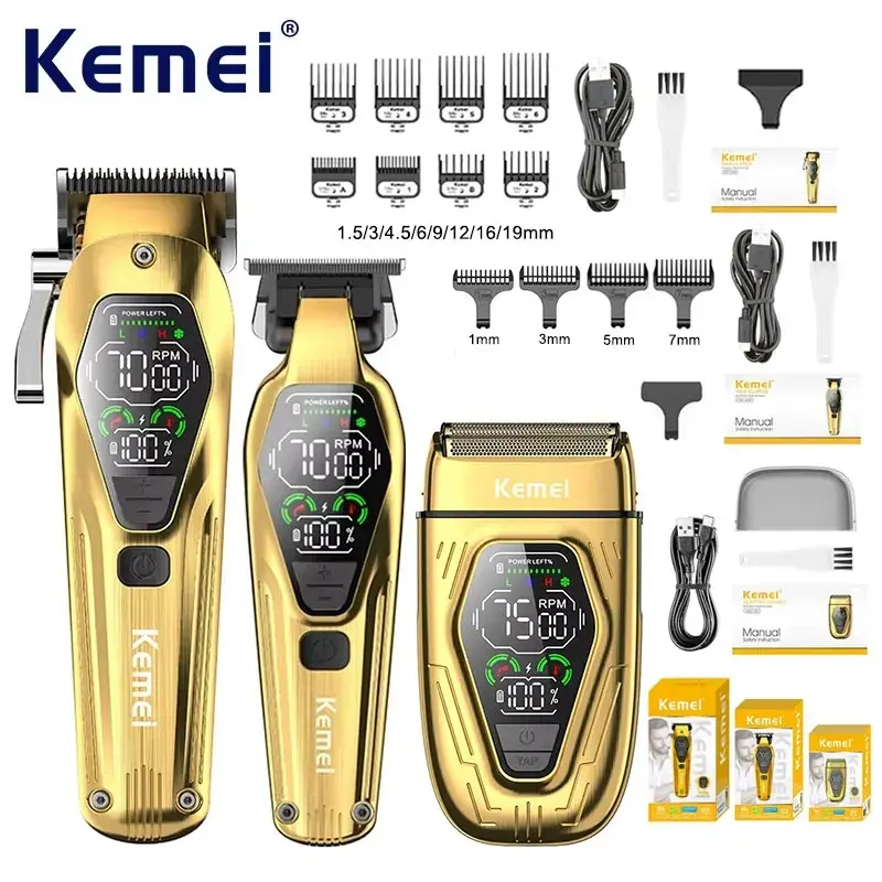 Kemei Wireless Electric Hair Trimmer, Professional Hair Clipper, Rechargeable Shaver, Km-1697/1698/t360 Set, Beard & Mustache Grooming Tool