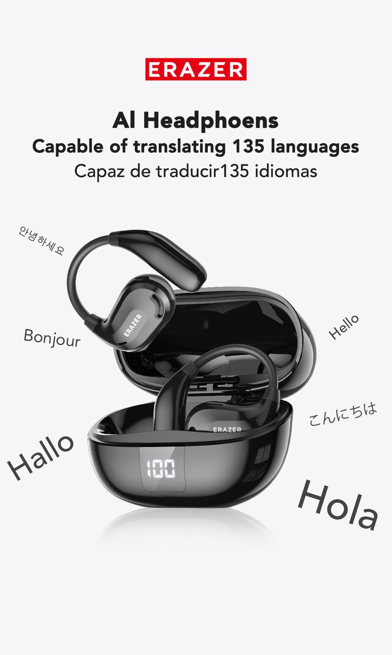 ERAZER XT66Pro OWS Translation Wireless Bluetooth Earphones Support 135 Languages Real Time Bluetooth Translation Earbuds HIFI Sound Quality Light-Weight Headphones Built-in Microphone Support Phone Calls Music AI Chat