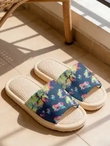 Colorful Seahorse Tie-Dye Print Linen Slippers Unique Trendy Style Cloud-Feel Linen Breathable Non-Slip Must-Have For Trend Lovers Home & Outdoor