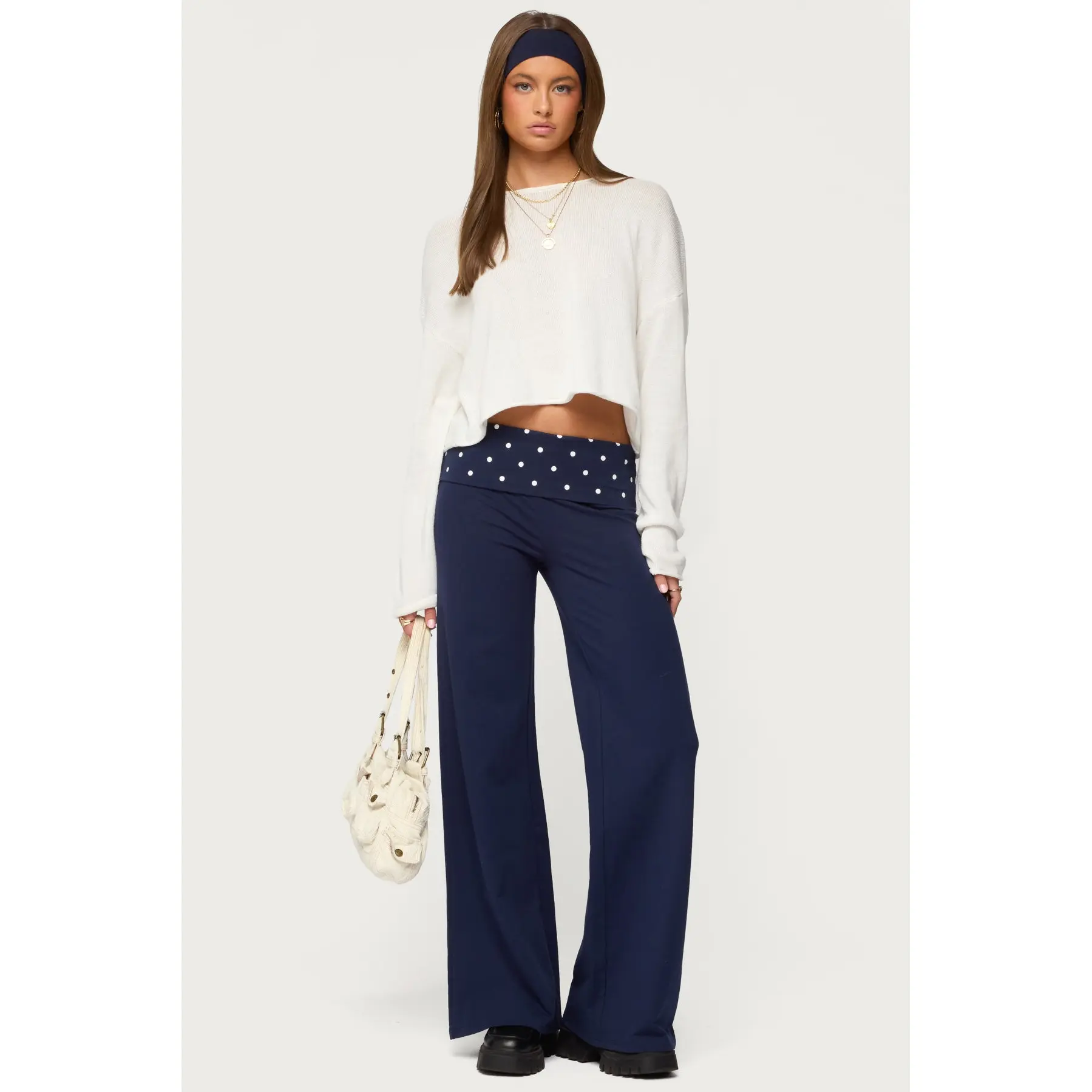 Reeva Polka Dot Foldover Pants Reeva Polka Dot Foldover Pants