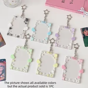 Cute Angel Wings Star Print ID Card Holder, Student Badge Case, Bus Pass Organizer, Keychain Included, Perfect for Bags
