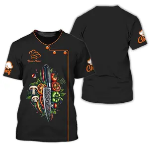 Chef T-shirt de chef personnalisé - Motif couteau et légumes