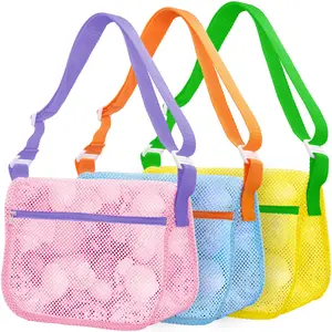 3 Pack Mesh Beach Bags for Sand Toys – Seashell Collecting Bags with Adjustable Straps, Beach Toy Organizer for Boys Girls – Summer Beach Essentials