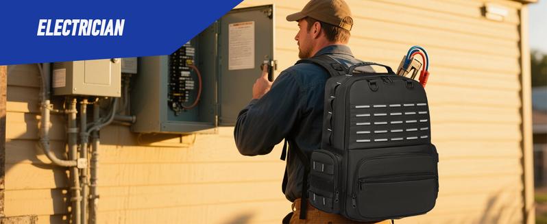 Tool Backpack Heavy Duty for Men - 3 Tool Pouches Work Tool Bag for Electrician Industrial Construction HVAC Techs Repairman, Large Space & Durable