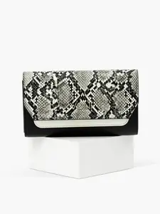 Brittany Snake Print Wallet - Black Animal-Free Leather with Chain Strap & Zipper Closure 6 Card Slots