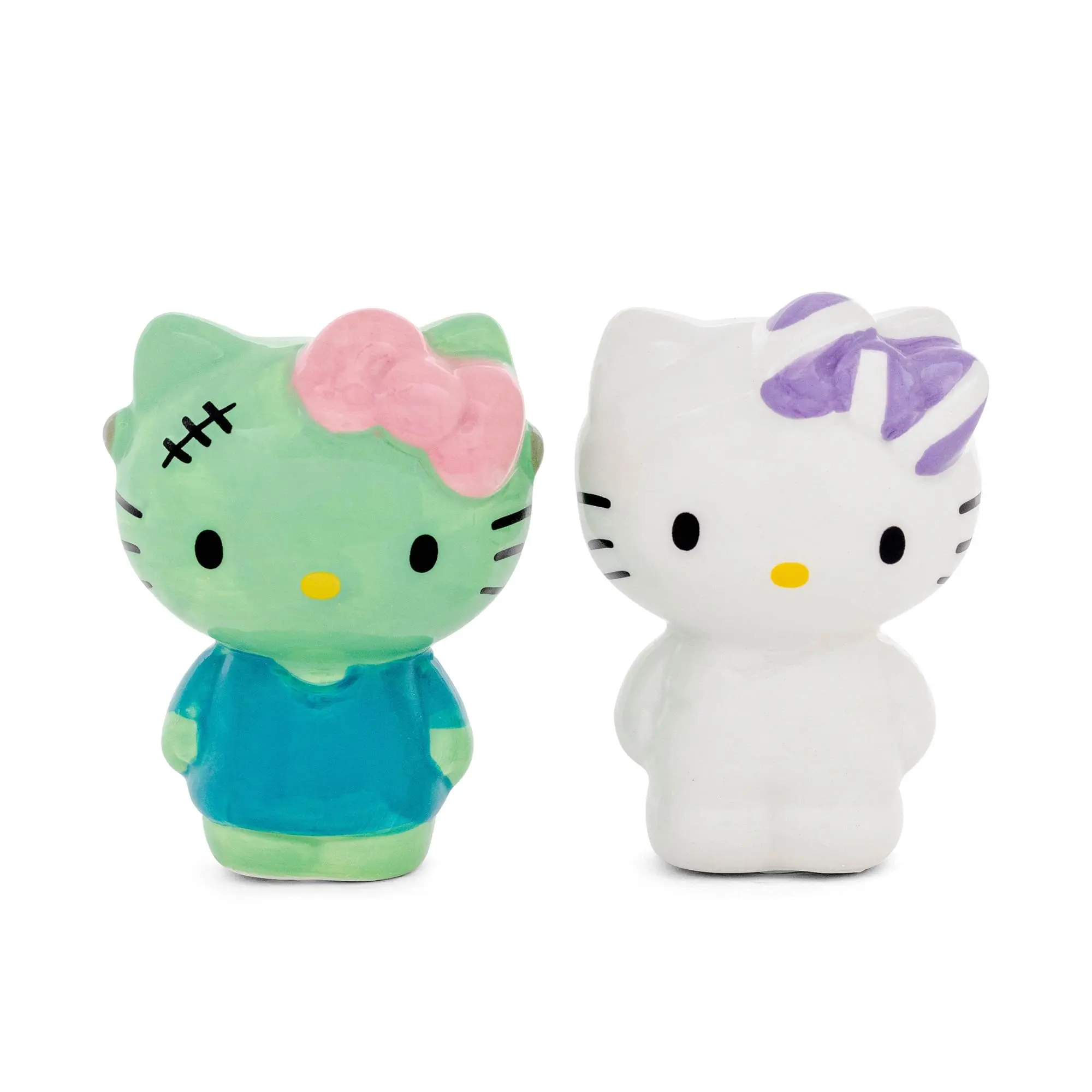 Sanrio Hello Kitty Mummy & Frankenstein Ceramic Salt Pepper Shakers Set - Kitchen Household Items, Refillable Seasoning Dispensers