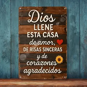 2D Flat,Metal wall art 1pc, "Bless This Home" Spanish Aluminium Iron Sign(12"x8"), Decorative Plaque & Statues, Vintage Home faith blessing , Suitable for garden, porch, patio, home decor, bar cafe, Office, Kitchen decor, birthday gifts