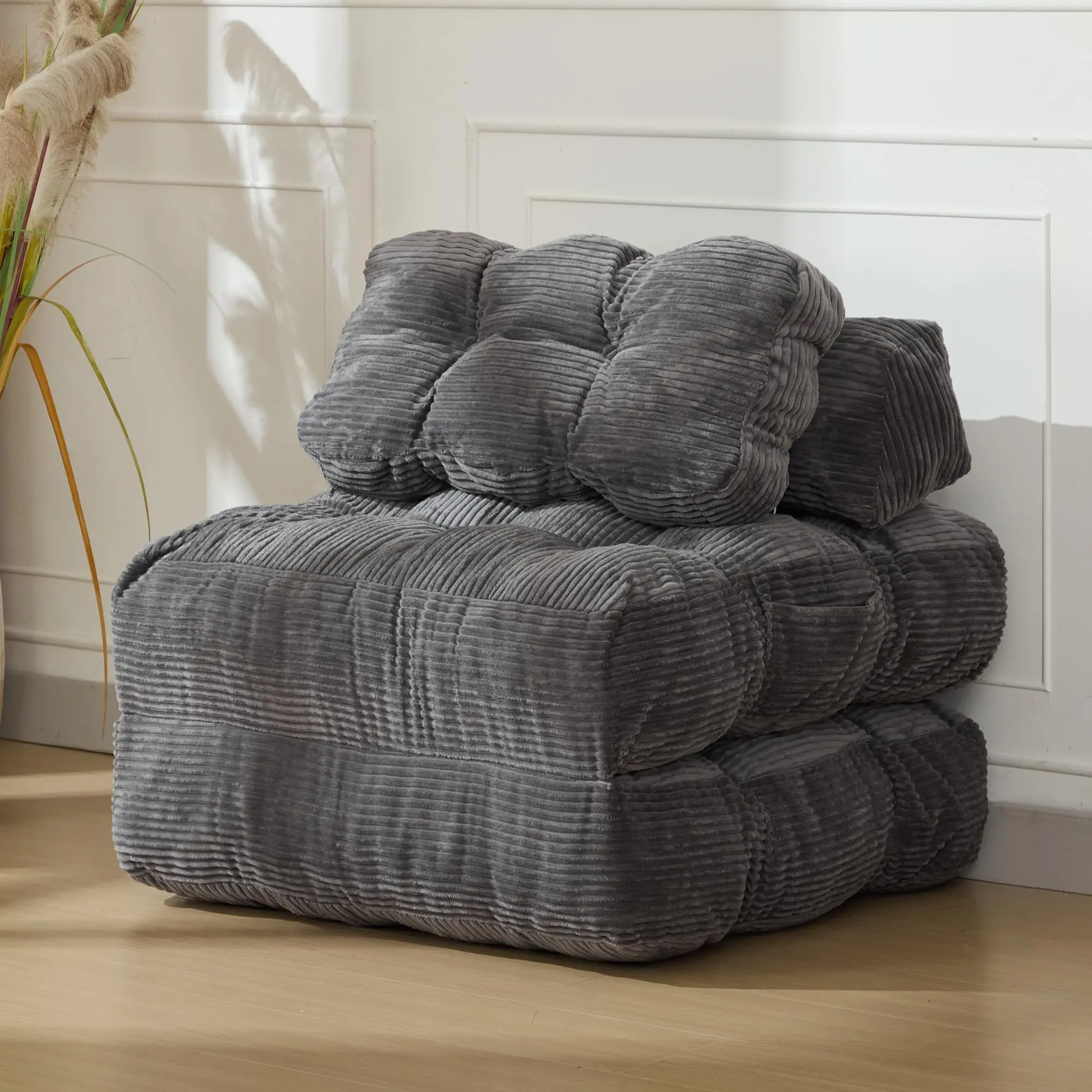 Garvee Versatile 3-in-1 Folding Sofa Bed – Convertible Sleeper Chair with Pillow and Back Support, Comfortable Floor Lounger, Collapsible Mattress, Space-Saving Design for Living Room or Bedroom, Single, Dark Gray