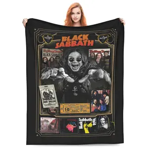 A blanket with a print featuring the iconic rock singer Ozzy Osbourn. Soft and durable, suitable for offices, sofas, bedrooms, or homes. 60*50
