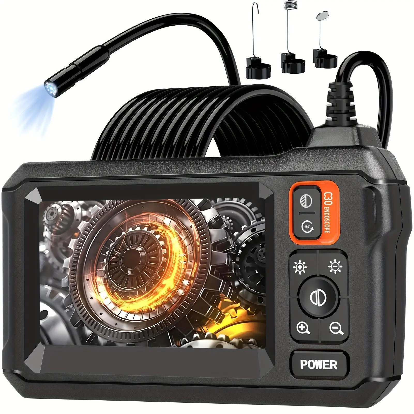 Endoscope Camera with IPS Screen, 1080P HD, LED Lights, Semi-Rigid Pipe Inspection Camera with Rechargeable Battery, Ideal for Automotive Maintenance Tools, Vehicle, Plumbing, HVAC DIY, Includes Hook, Magnet, Side Mirror, Flexible Detection Tool