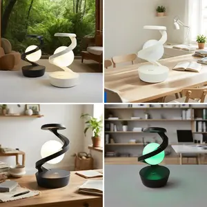 Creative RGB desk lamp Multifunctional suspension rotating desk lamp Interior decoration wireless charging desk lamp LED night light Hand scanning to control RGB color temperature Hand scanning to rotate Built-in large battery lasting long-term