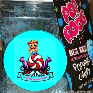 Cowgirls Candy Crush Pop Popping Sweet Blue Razz Gushies Snack Bonbon Gum - 0.38 oz - Bubblegum Snack with Colorful Design