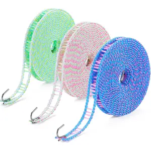 3-Pack Windproof Clothesline with Hooks – Super Strong and Durable, PE Material, 16ft – Ideal for Indoor/Outdoor Use & Travel