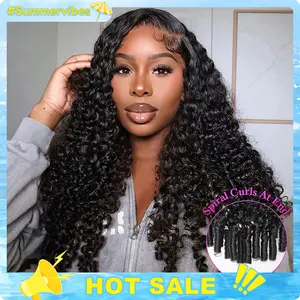 Burmese Curly 3 In 1 Half Wigs With Drawstring 250% Density Curly Hair Guleless Human Hair Wigs Easy Install Curly Half Wig For Beginners #Summervibes