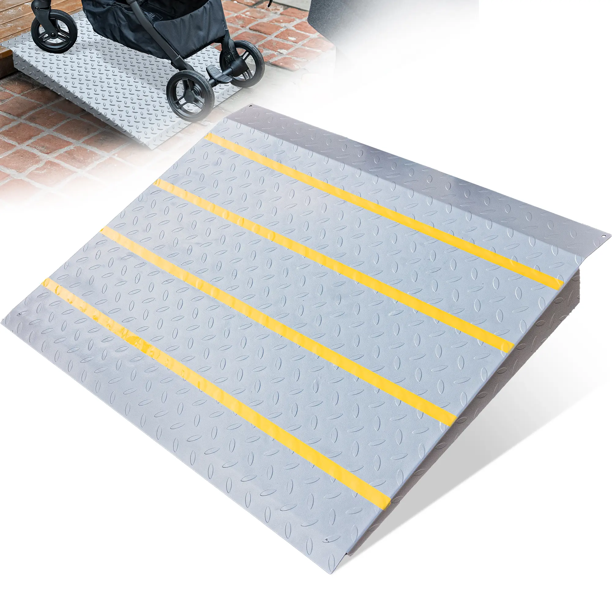 Door Threshold Ramp, Threshold Ramps for Doorways, Ideal Entry Handicap Ramp for Elderly Wheelchairs, Carts, Scooters and Walkers, 27.6" L * 37.4" W Door Ramp (Alloy Iron, 800LBS)
