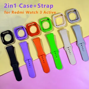 Silicone Strap with Case for Redmi Watch 3 Active Strap Replacement Bracelet Protective Shell Cover Smart Watch Straps