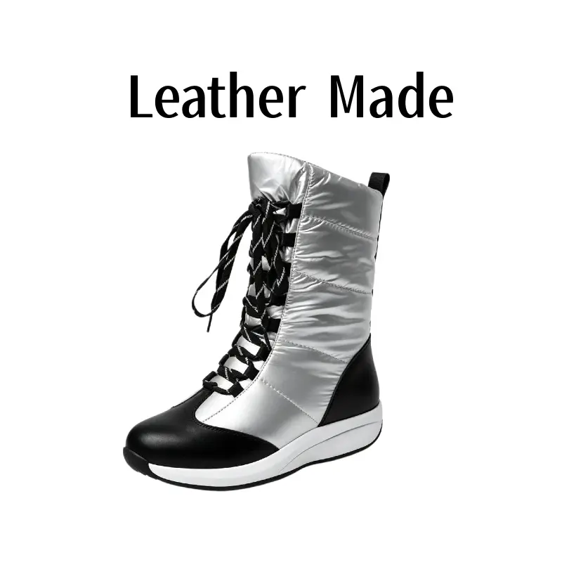 AMINUGAL Silver & Black Lace-Up Boot with White Sole and Comfortable Design for Everyday Wear, Plain, Comfortable Sole
