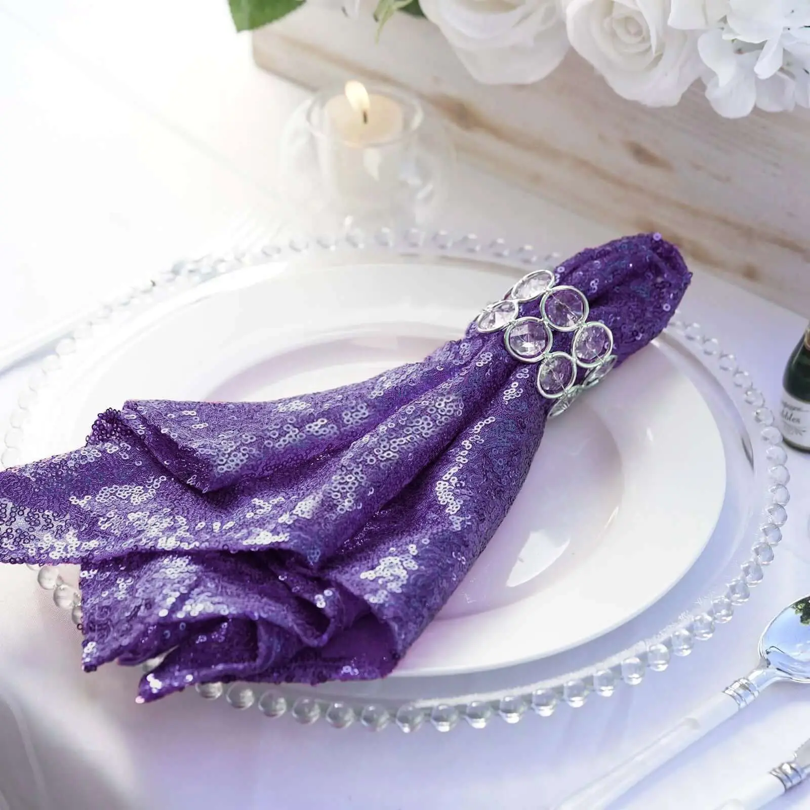 20"x20" Purple Sequin Tableware Napkin - Sparkling Reusable Cloth Napkin for Events, Birthdays, Restaurants, Weddings, Event