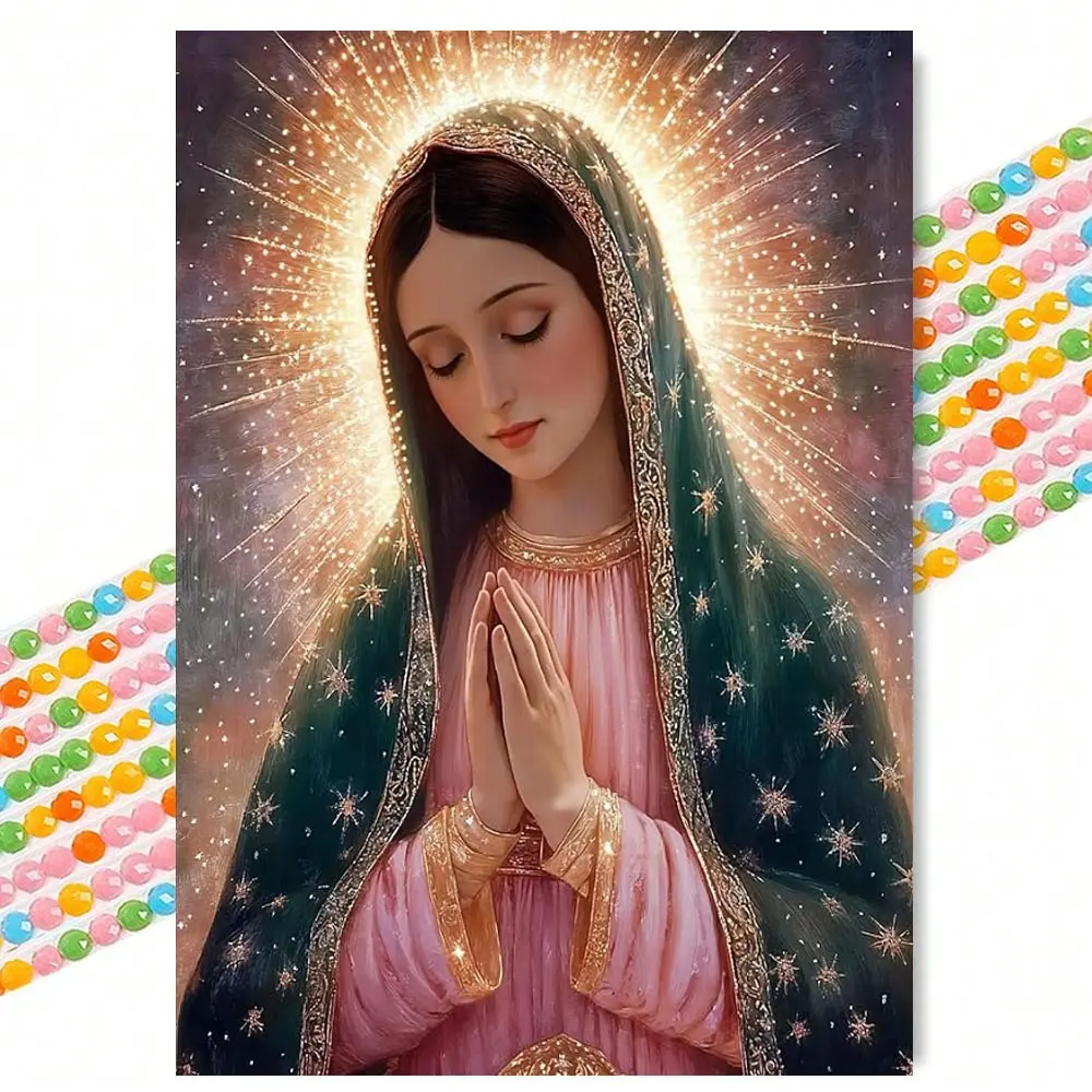 Catholic Virgin Mary Diamond Painting Kit, European Luxury Style Frameless Full Drill Set, Church Prayer Room Wall Art Decor, Crafts