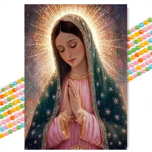 Catholic Virgin Mary Diamond Painting Kit, European Luxury Style Frameless Full Drill Set, Church Prayer Room Wall Art Decor