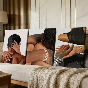 3 Counts Wooden Framed Canvas Painting, Romantic Couple Intimate Art Images, Exquisite Poster, Perfect Living Room Decoration, Modern Art, Fashion Family Poster, Wall Art Decoration, Waterproof Art