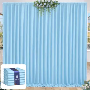 Wrinkle-Free Blue Backdrop 6 Panels-5ft x 10ft Photo Backdrops Baby Blue Backdrop Curtains Polyester Fabric Drapery for Wedding Party Decorations