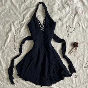 Gothic Harajuku Vintage Y2K Women's Dress Sexy Slim Chic Casual Lace-up Design Halter Neck Dresses Punk Rock Emo Girl Streetwear Womenswear Love