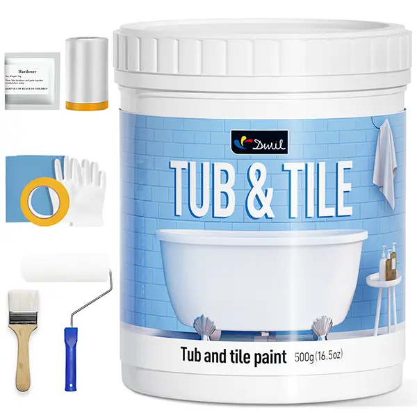 DWIL Tub and Tile Refinishing Kit with Tools, Water-Based Bathtub and Sink Paint, 16.5 oz, Semi-Gloss White, Covers 25–30 sq. ft
