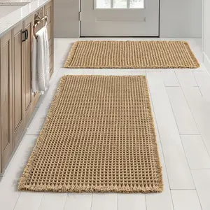 Bohemian Waffle Weave Bath Mat for Kitchen and Bathroom - Non-Slip, Washable, Super Absorbent Kitchen Area Rug with Soft Rubber Backing for Floor, Tub, Shower