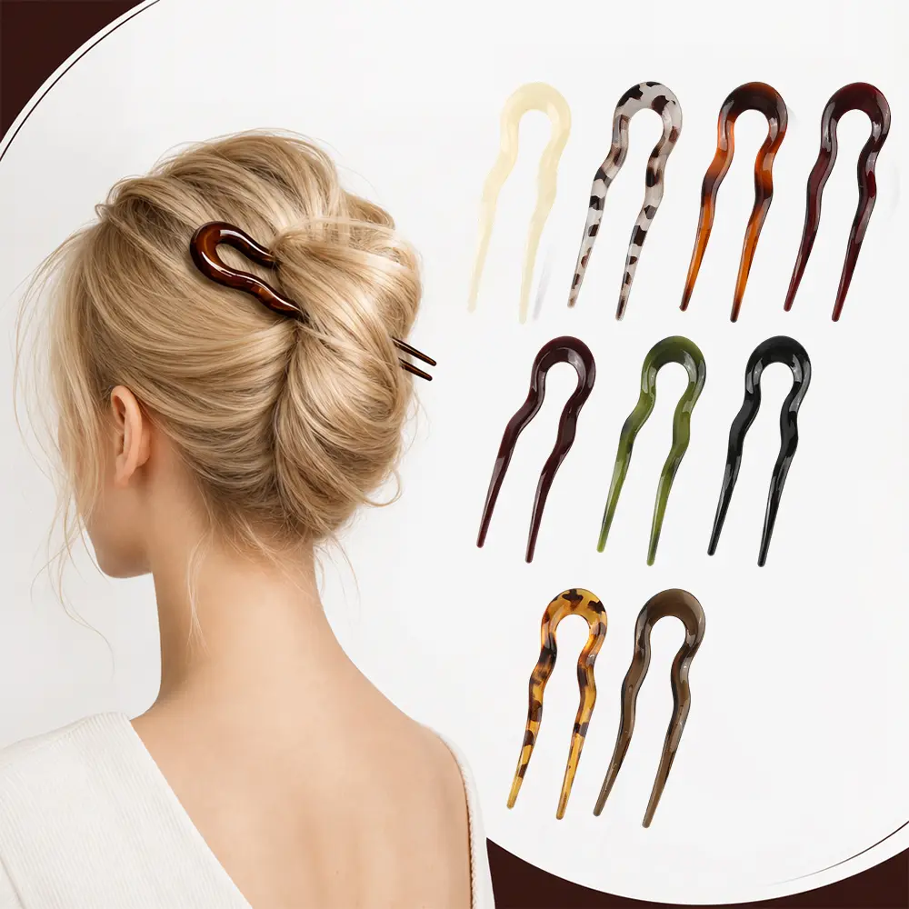  9PCS U-Shaped Hairpin Female High-End Back of The Head Bun Hair Hairpin New Chinese Style Hairpin Headdress