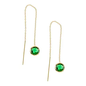 Fancy Cut Emerald Crystal Round Threader Earrings For Women