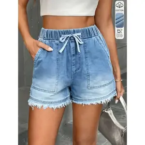 Women's fashionable, comfortable, multifunctional, fashionable, adjustable drawstring waist denim shorts, perfect for gatherings, dates, commuting, casual daily wear, women's clothingRAIMENTRY