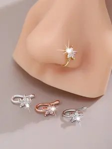 Elegant Non-Piercing Nose Studs, Vintage Floral Rhinestone Design, Fashionable Minimalist Jewelry for Women & Men, Nose Ring Jewelry