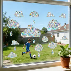 50PCS Cloud Rainbow Window Clings Bird Window Strike Prevention Decals for Glass Windows Spring Summer Static Non-Adhesive Reusable Stickers for Home School Office Hotel