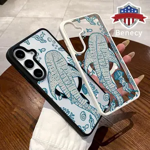 Phone case Compatible with Galaxy S23  Ultra S24 Plus FE S25 S22+ Vintage Whale Shark Pattern Non-Yellowing Shockproof Soft Silicone Transparent Acrylic Cover Supports Wireless Charging